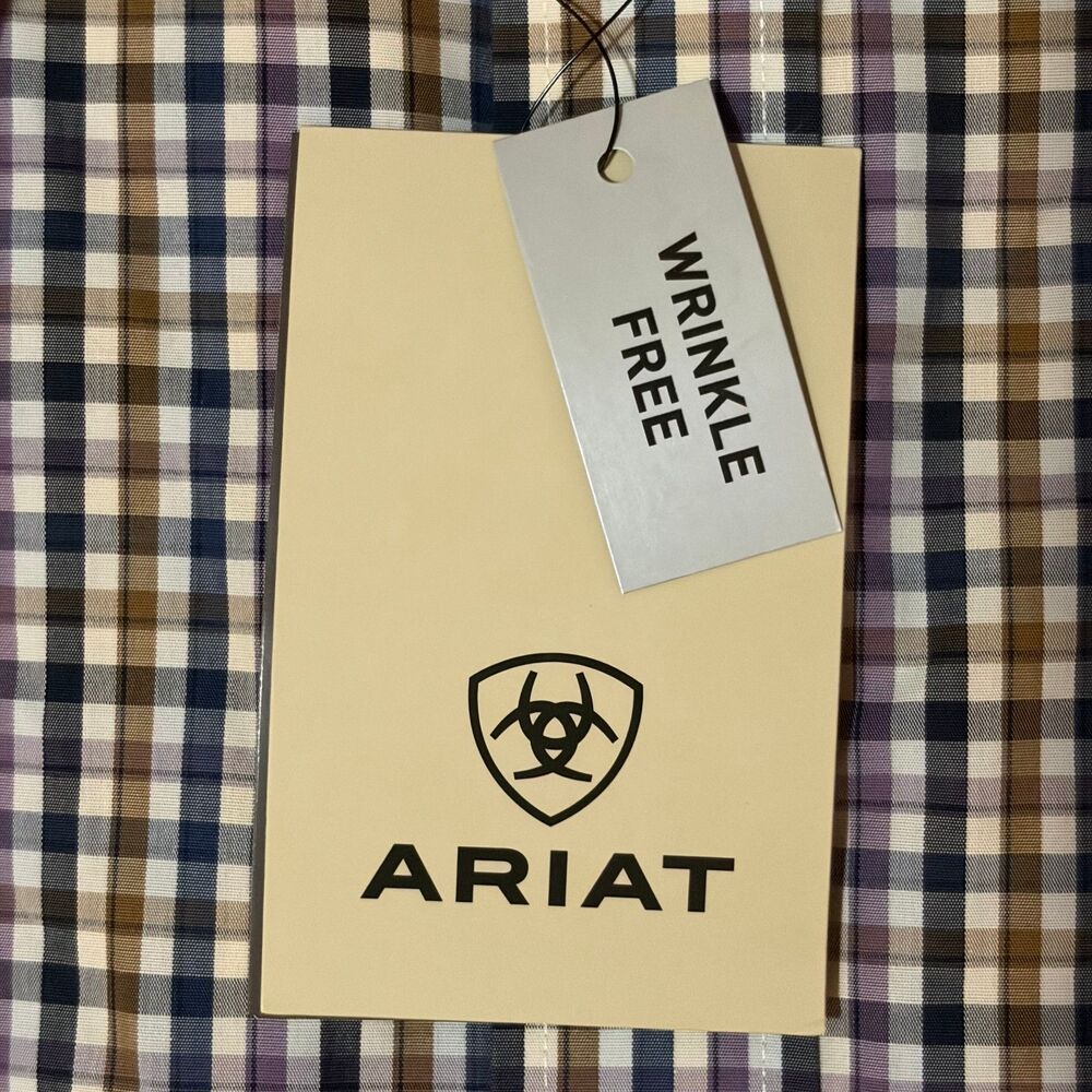 NWT Ariat Shirt Mens XL Purple Plaid Wrinkle Free Paisley Flip Cuff Button Down - Picture 10 of 12